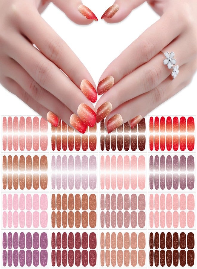 JERCLITY 16 Sheets Glitter Nail Wraps - Short Nail Gradient & Solid Color Polish Strips Self-Adhesive Stickers Full coverage for Women Girls Nail Art - Image 1